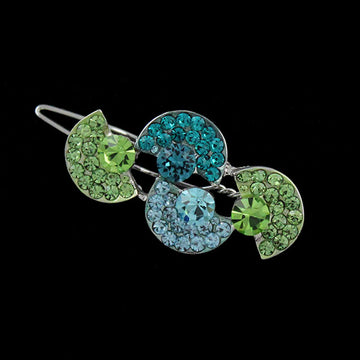 LUX Blue Green Swarovski Rhinestone Half Round Hair Clip